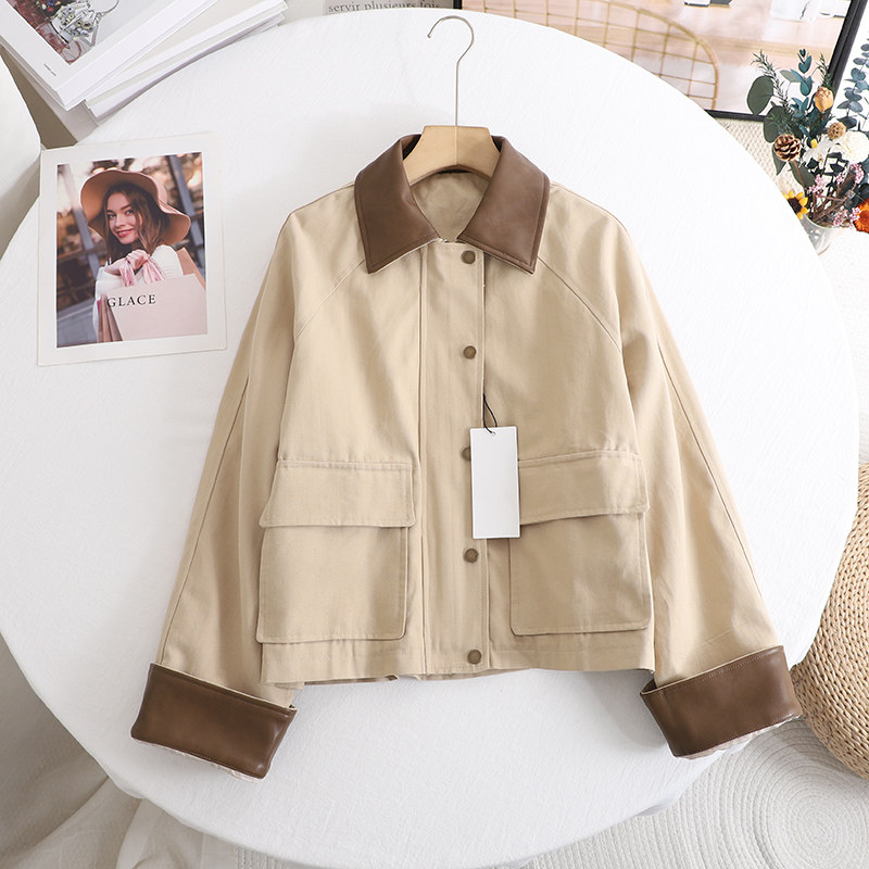 翻领短款风衣外套上衣女