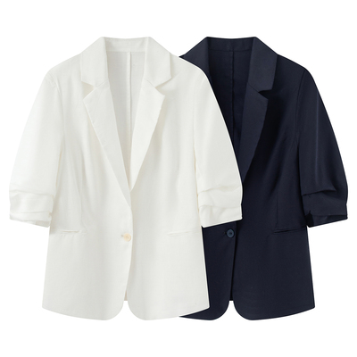 伊系 七分袖白色西装2026春装新款通勤气质职业西服外套女