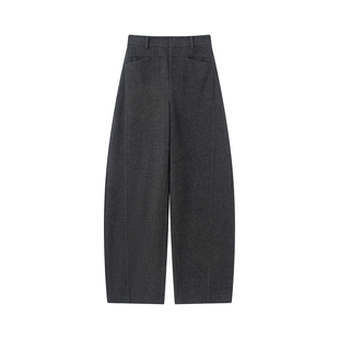 秋冬新款 艾 女高腰显瘦宽松百搭弯刀裤 通勤简约风毛呢阔腿裤 时尚