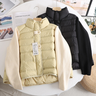 伊系假两件立领马甲针织拼接袖羽绒服女25冬新款时尚保暖保暖外套