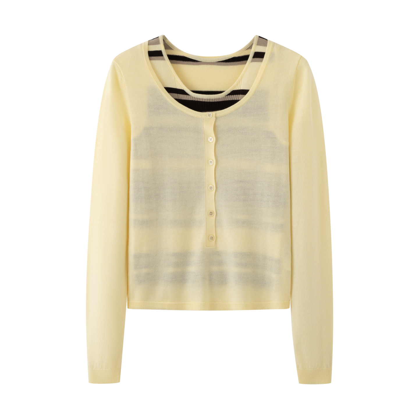 黄色条纹背心圆领针织衫上衣