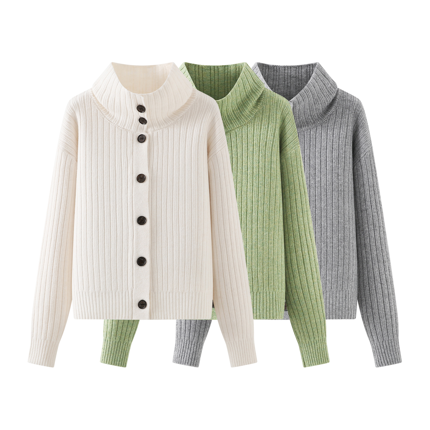 慵懒风宽松显瘦立领纽扣针织开衫