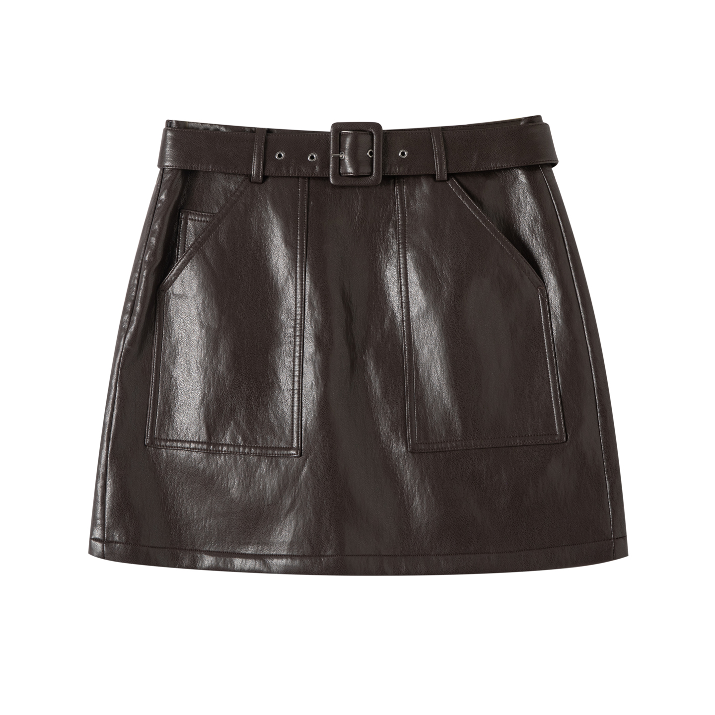 高腰气质小个子超软腰带皮短裙