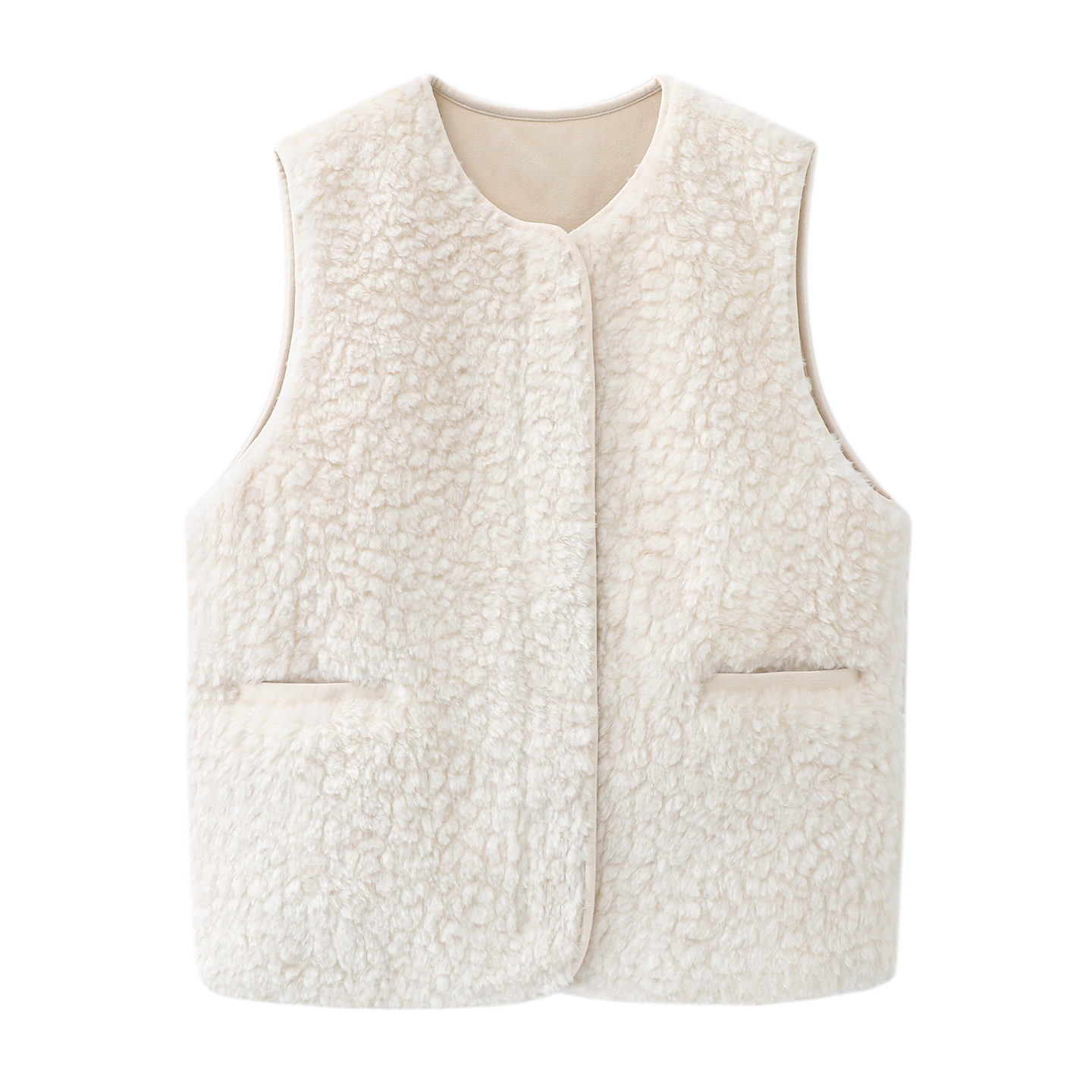 复古无袖羊羔毛保暖叠穿马甲