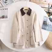 百搭复古气质拼接翻领撞色休闲风衣外套女 时尚 伊系 2025早秋新款