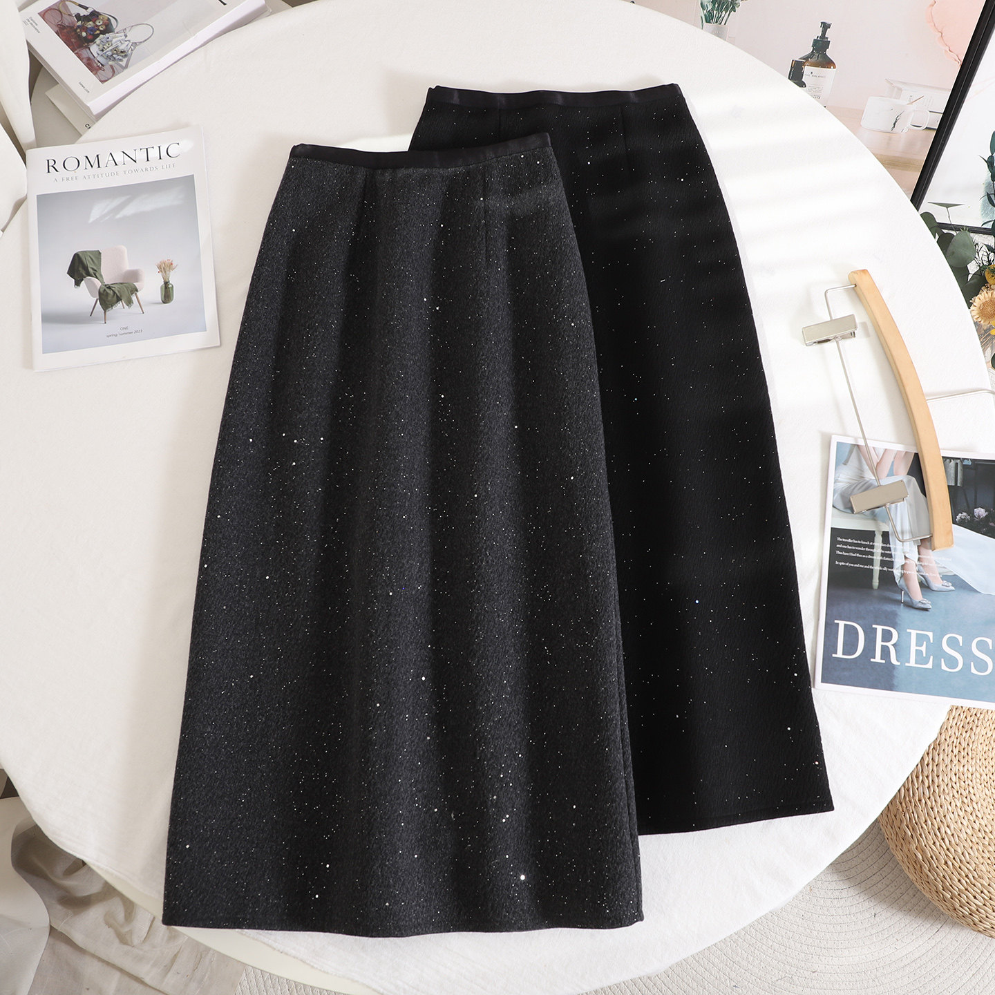 气质设计感高腰显瘦亮片半身裙女