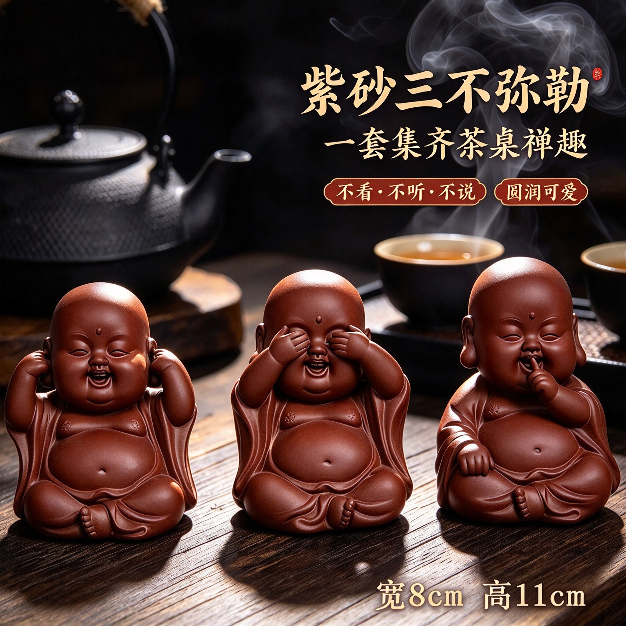 三不小和尚紫砂可养茶宠弥勒佛