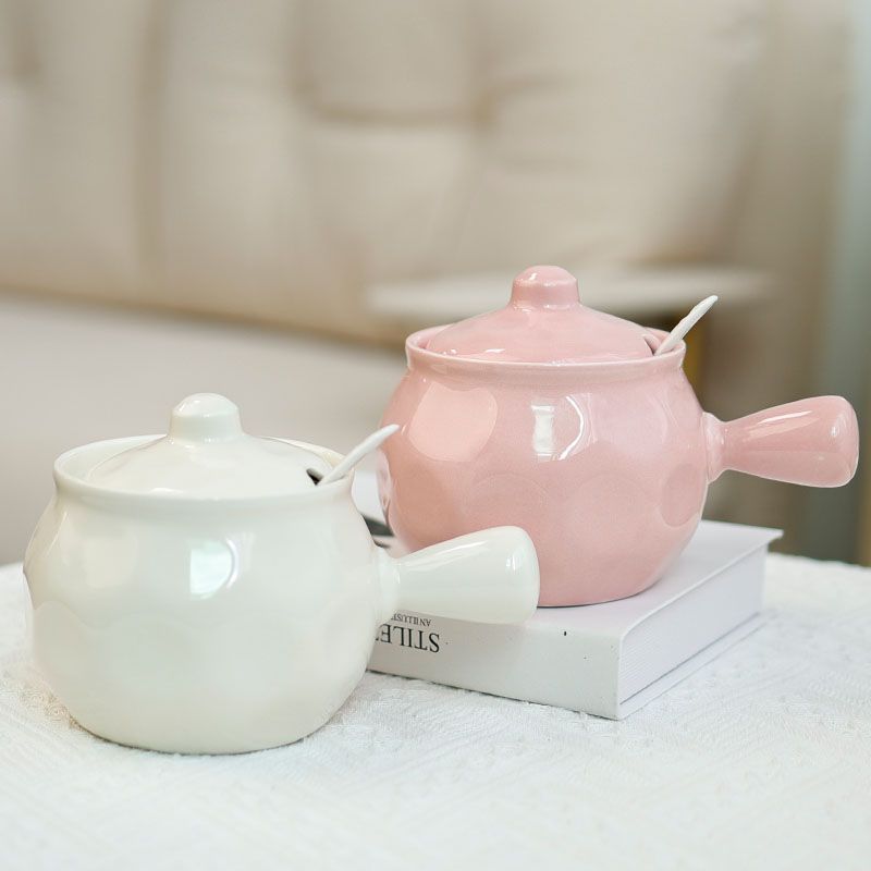 陶瓷调料套装小油罐厨房带盖家用盐罐调味辣椒泼辣罐子耐高温手柄