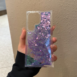 金箔流沙 s23液体流动S22十外壳s25保护套u闪粉手机套可爱5G女款 适用三星Galaxy手机壳S24粉色 防摔ultra新款