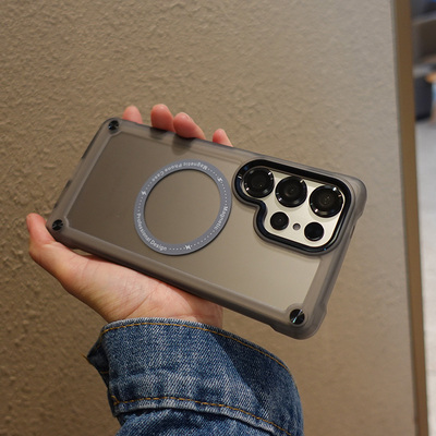 适用三星Galaxy手机壳S25防摔s24新款ultra保护套5G外壳U磨砂透明+防指纹十ins磁吸magsafe蓝色黑色