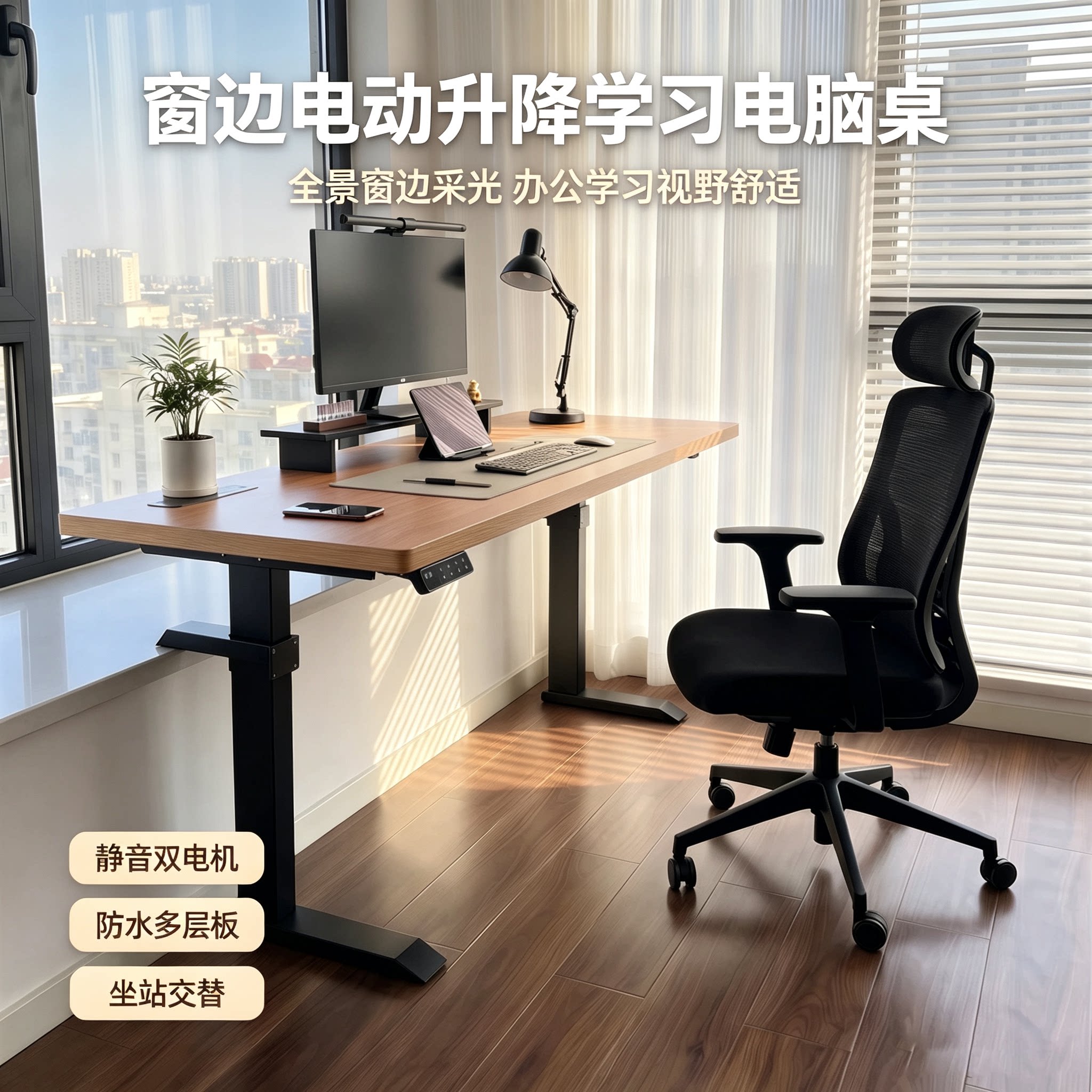 飘窗电动升降书桌定制图片