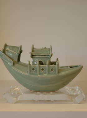 龙泉窑青瓷 仿古舟行砚滴 雁川窑茶道茶宠文房 居家书房摆件水滴