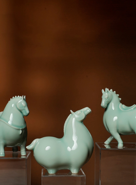 唐马陶瓷茶宠瑞马装饰茶玩摆件