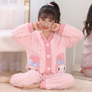 儿童秋冬款睡衣套装女孩加厚法兰绒冬季2025新款女童珊瑚绒家居服
