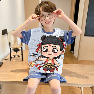 新款儿童睡衣夏季男童短袖纯棉薄款青少年大童夏款哪吒男孩家居服