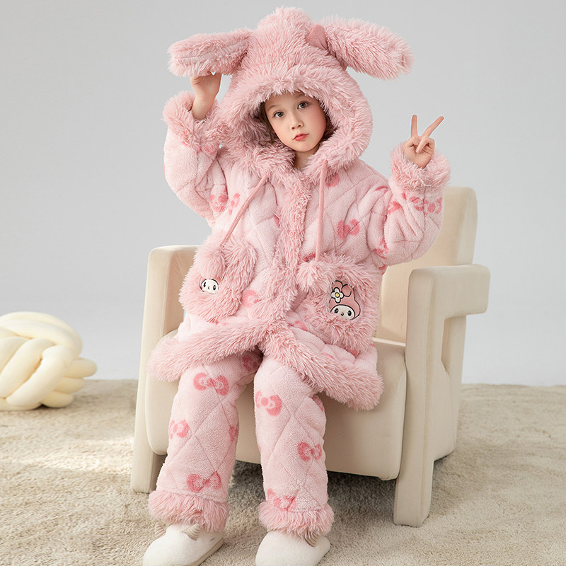 儿童睡衣冬款2025新款三层夹棉