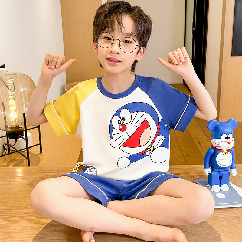 纯棉夏季男童睡衣薄款短袖
