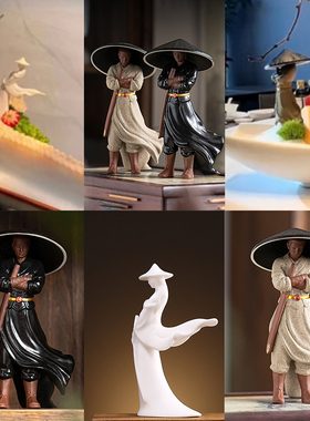 刺身摆盘装饰酒店海鲜姿造盘饰三文鱼点缀寒江孤影陶瓷摆件