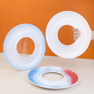 刺身摆盘装饰三文鱼海鲜姿造装盘饰品高级盘式摆件空心圆形模具