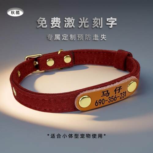 轻便细窄小型犬用刻字项圈