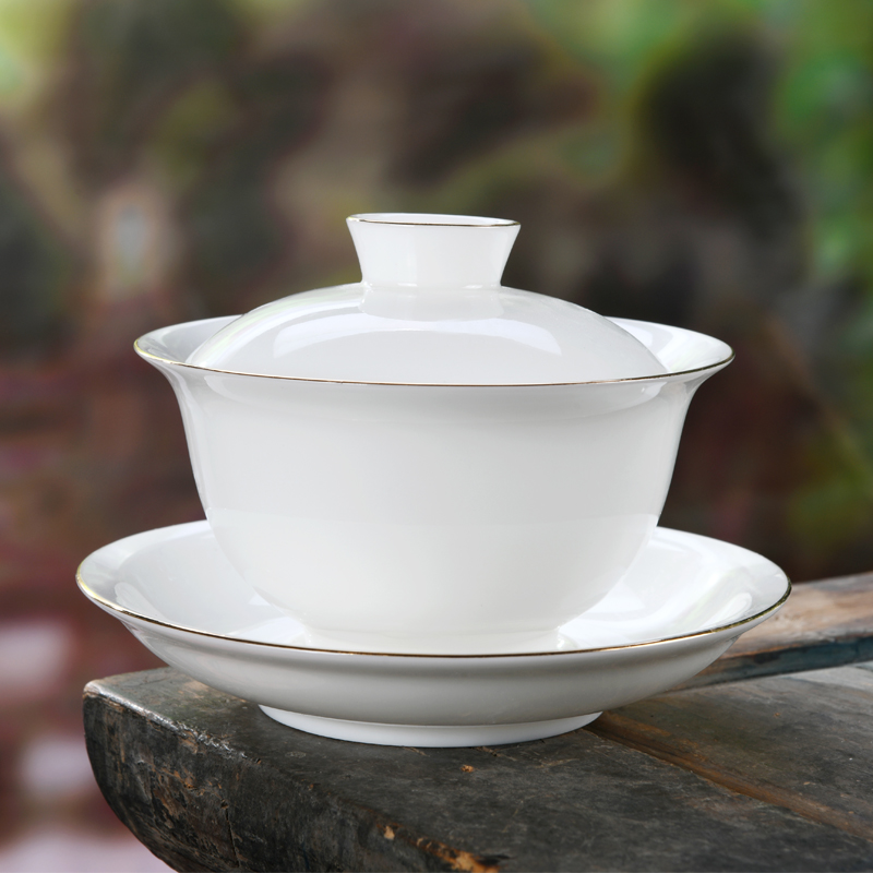 善简白瓷盖碗单个茶杯手工简约