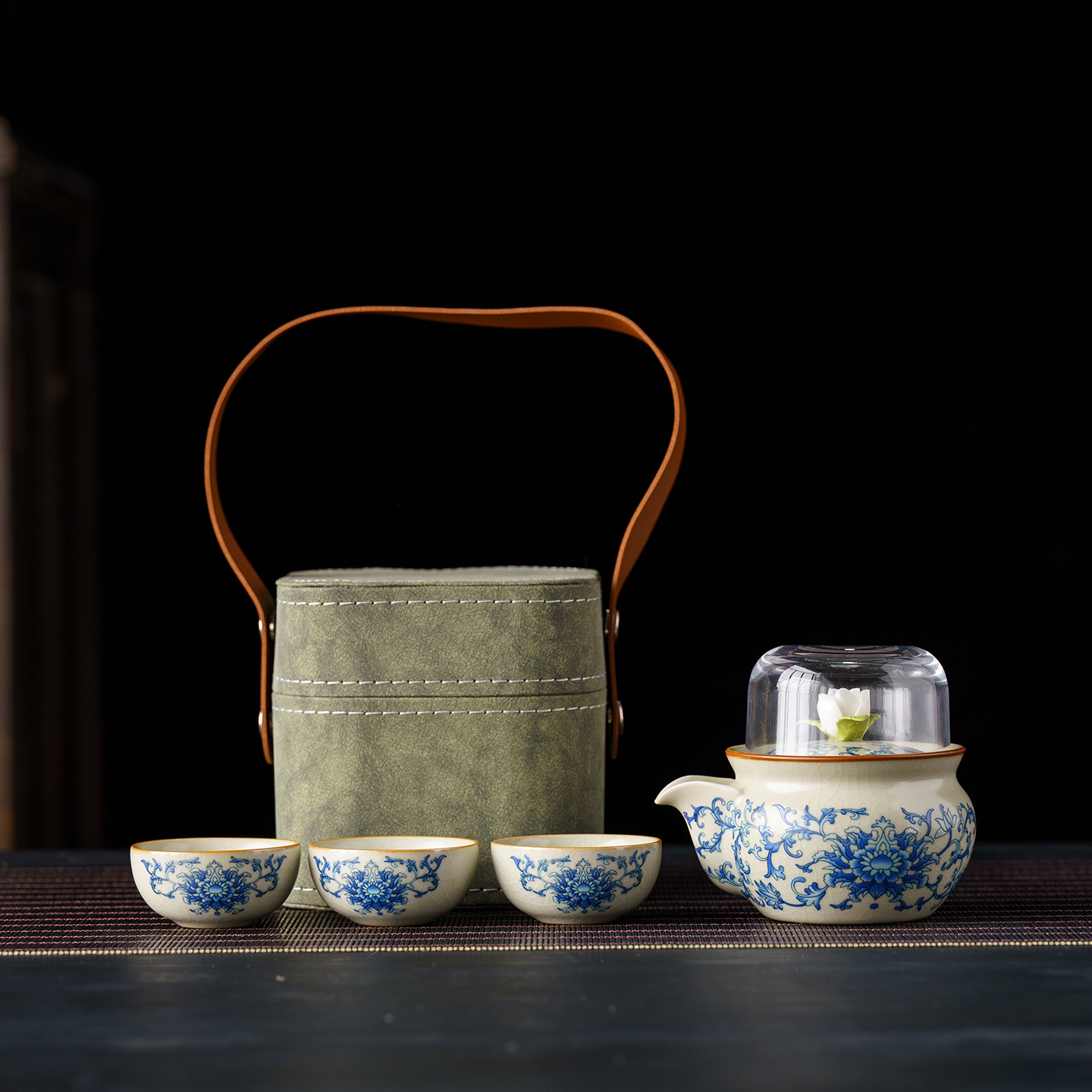 善简国潮青花瓷旅行茶具套装