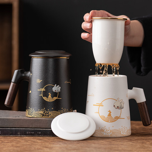 善简陶瓷马克杯茶杯茶水分离