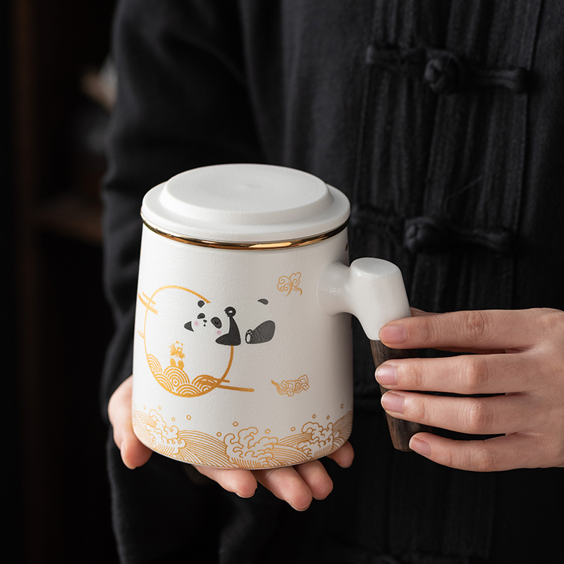 善简马克杯陶瓷茶杯茶水分离带盖子过滤家用办公室个人水杯男女定