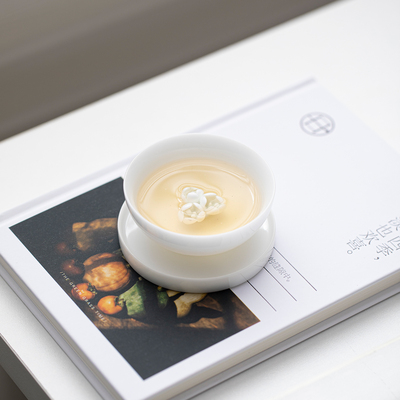 善简手工捏花冰种羊脂玉瓷主人杯