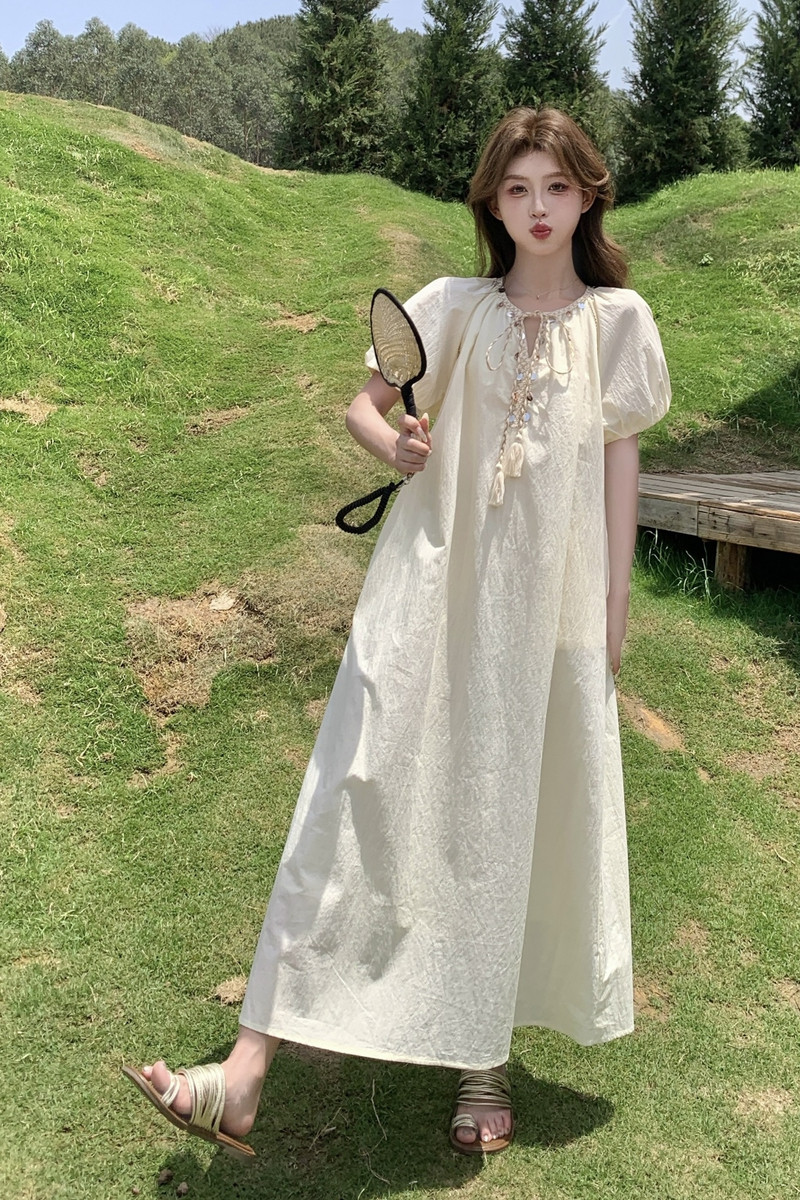 夏季新品小个子系带亮片泡泡袖连衣裙2C259-7729-P135-K198,女装连衣裙,2C259