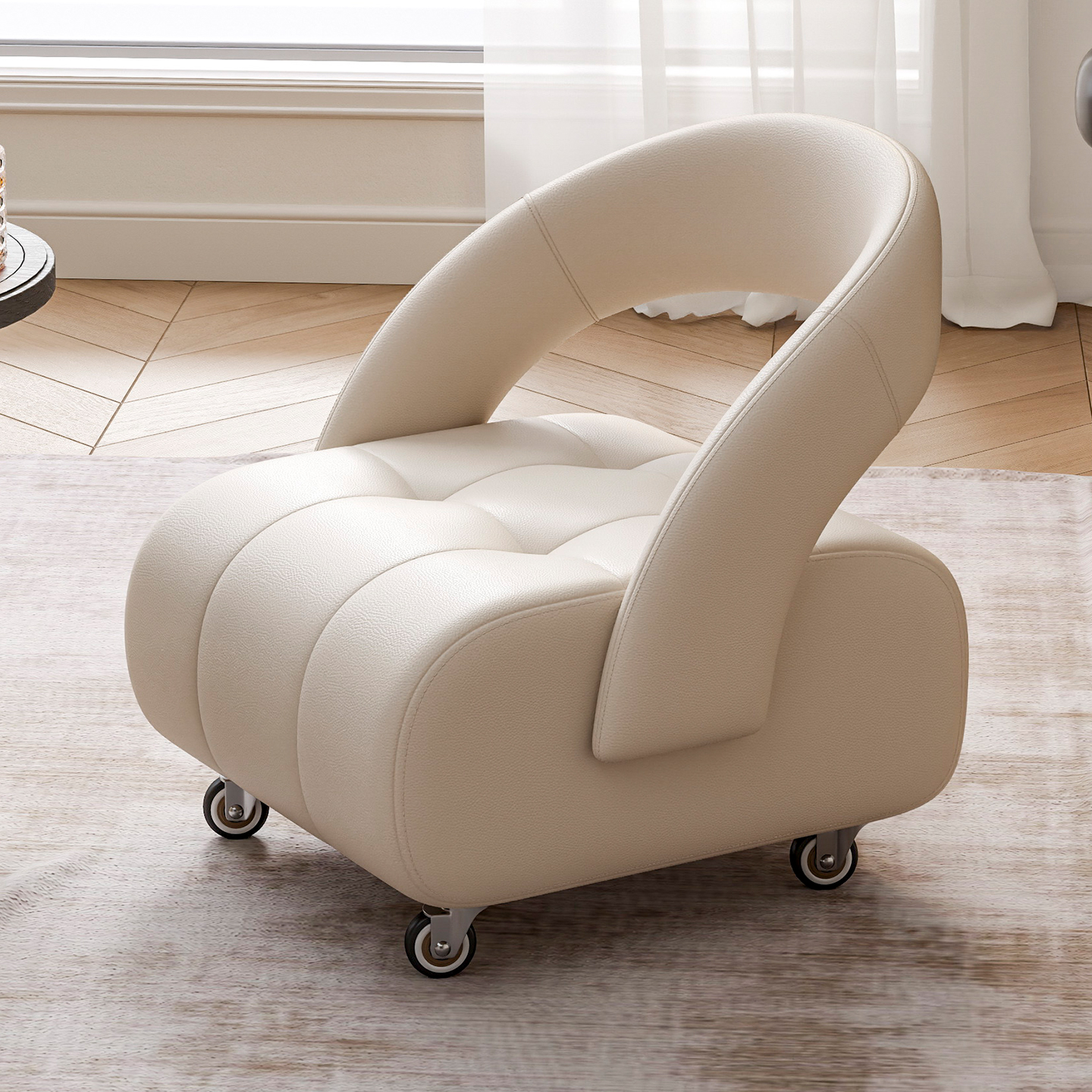 沙发凳靠背椅子意大利万向轮客厅家用小凳子高级感滑轮静音小板凳