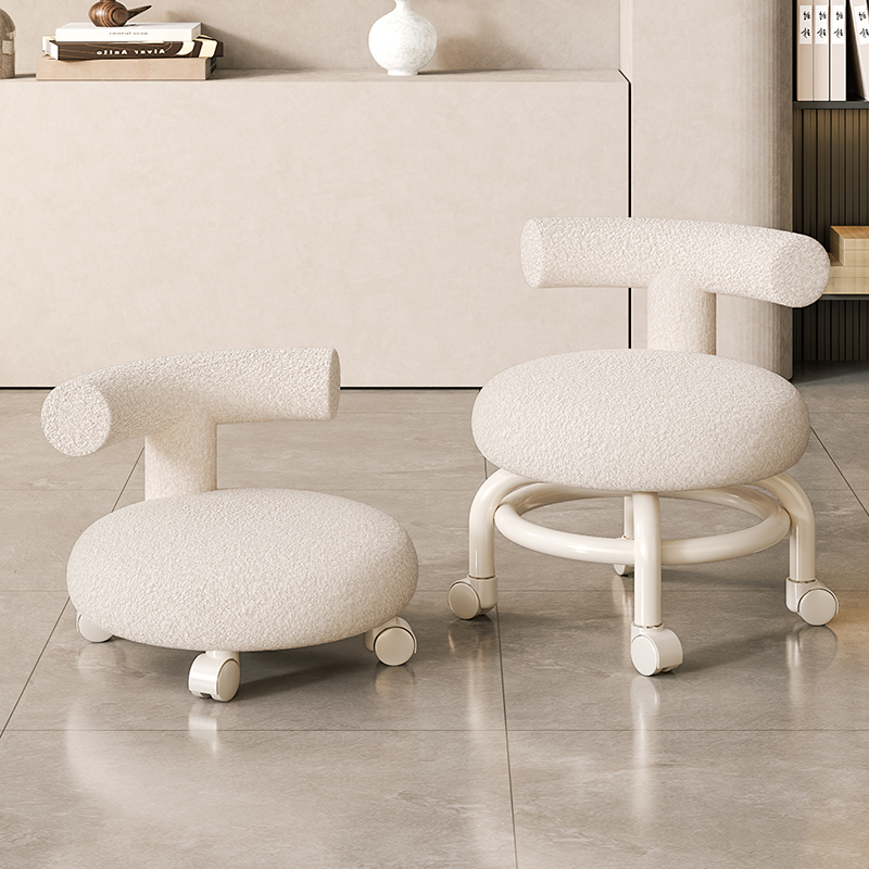 家用滑轮矮凳美缝凳子儿童带娃学步凳旋转万向轮小椅子羊羔绒圆凳