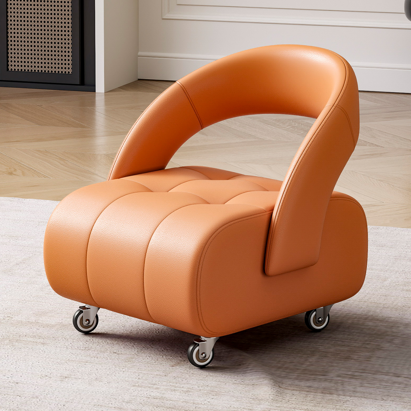 沙发凳靠背椅子意大利万向轮客厅家用小凳子高级感滑轮静音小板凳