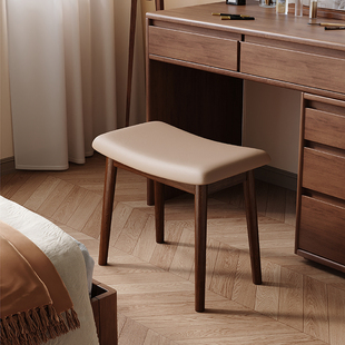 化妆凳实木马鞍凳家用梳妆台凳子女生卧室中古风方板凳椅子化妆椅