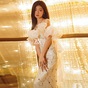 单依纯同款高端优雅聚会晚礼服轻奢小众气质修身温柔风法式连衣裙