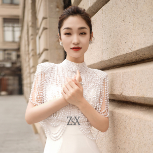 气质名媛长裙 2023新款 蓝羽同款 高端优雅重工精致珍珠礼服裙女夏季