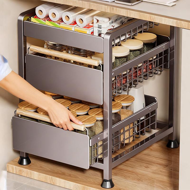 厨房柜内分层置物架免打孔