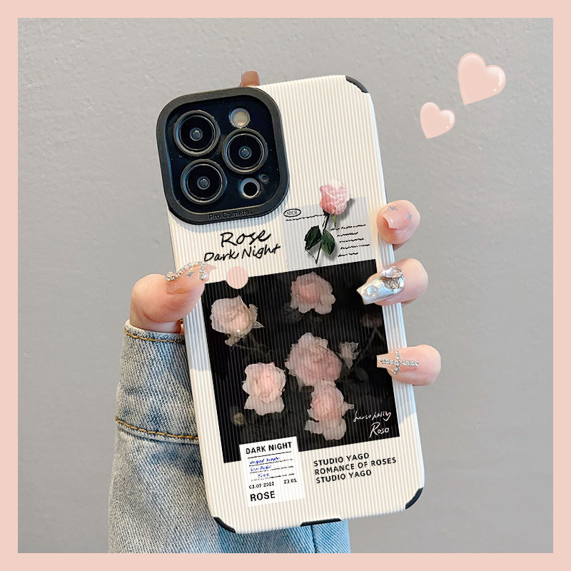 油画英文粉玫瑰适用苹果15手机