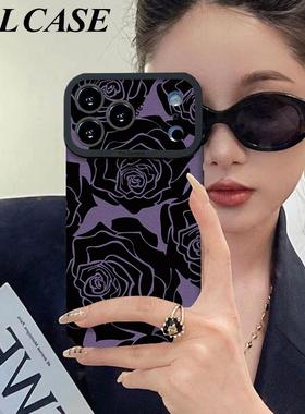 复古暗黑玫瑰挂绳适用苹果17promax手机壳iPhoneAir新款16pro女款15plus高级感14硅胶全包13大视窗12小羊皮11