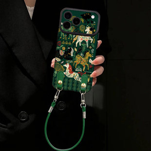 贴画骏马挂绳适用苹果17promax手机壳iPhoneAir新款16pro女款15plus高级感14全包防摔13超薄12创意个性11轻奢