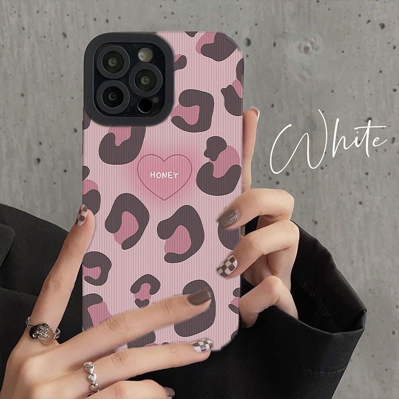 粉色豹纹硅胶手机壳简约