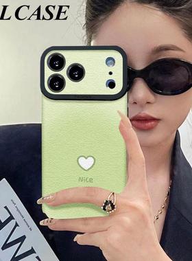 绿色晕染爱心挂绳适用苹果17promax手机壳iPhoneAir新款16pro女款15plus高级感14硅胶全包13大视窗12小羊皮11