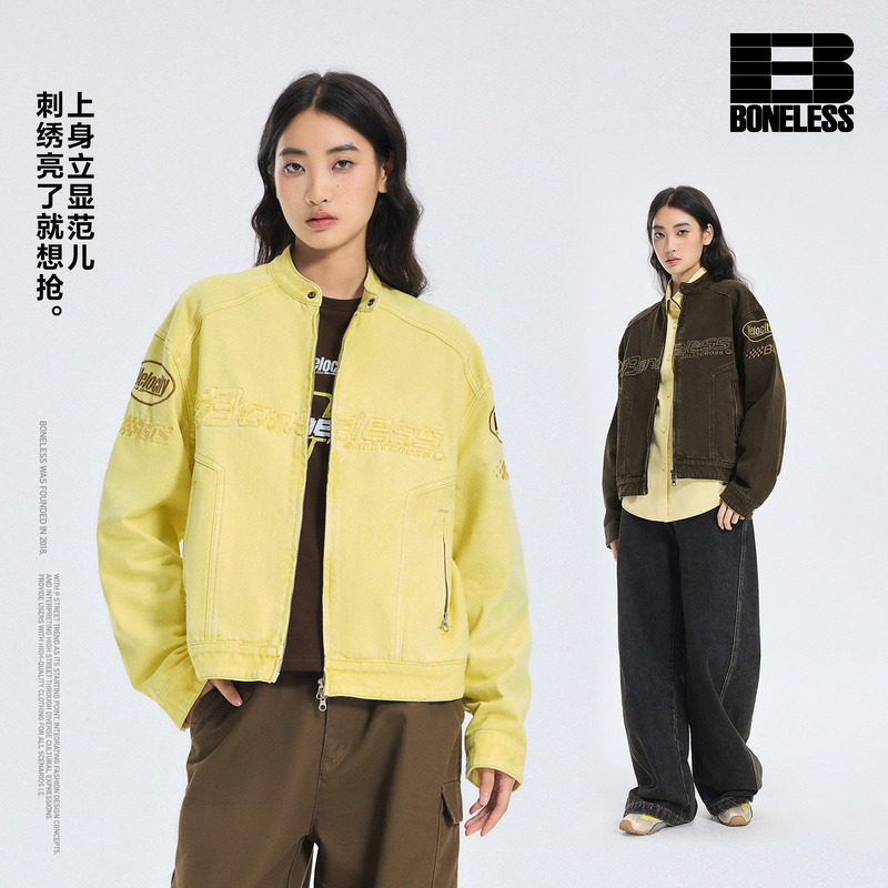 【商场同款】BONELESS洗水绣花结构机车夹克外套