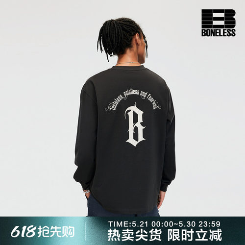 BONELESS圆弧B字印花长袖上衣
