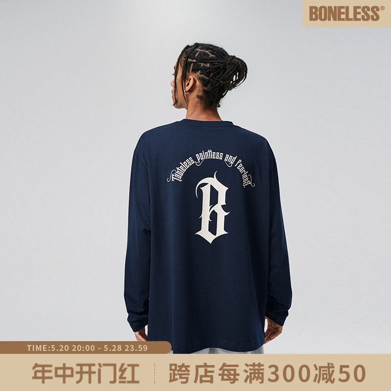 BONELESS圆弧印花长袖T恤