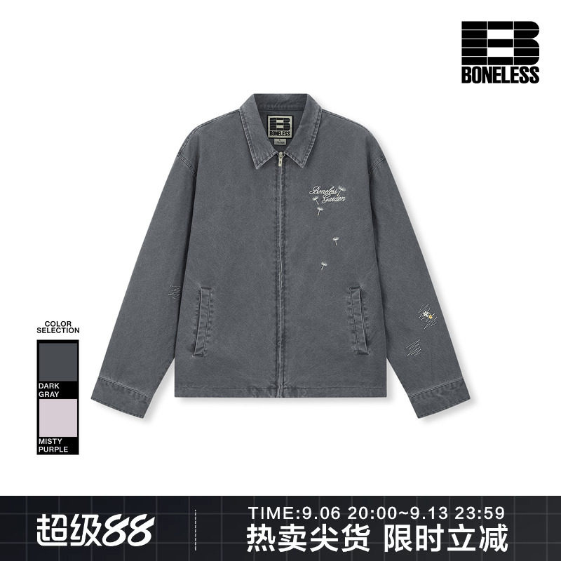 【商场同款】BONELESS重工刺绣花卉惠灵顿夹克复古纯棉宽松外套潮