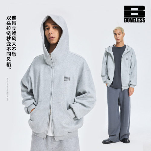 【云端触感】BONELESS空气层网格B牙刷绣拉链卫衣宽松休闲外套潮