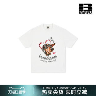 【商场同款】BONELESS数码印花图案烫钻耐洗抗造挺括宽松短袖T恤