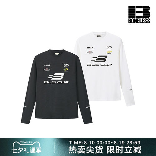 BONELESS速干吸湿COOLMAX字母排版印花小高领合身长袖T恤赛车上衣