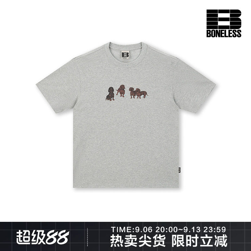 BONELESS小狗场景印花短袖T恤夏季新款凉感宽松趣味百搭短袖男女图片
